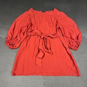 Womens Red Belted Tunic Dress With Puff Sleeves By Olive Scent